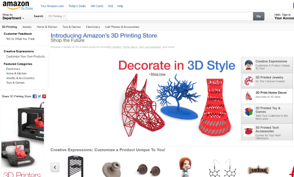 亚马逊开始销售完全定制化的3D打印商品
