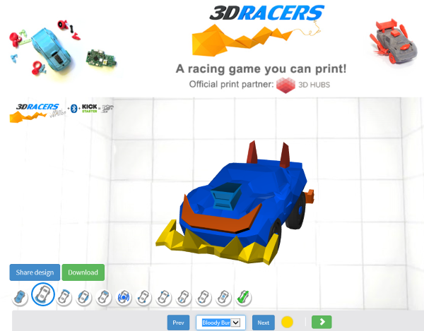 在线编辑器可个性定制和3D打印一个迷你赛车